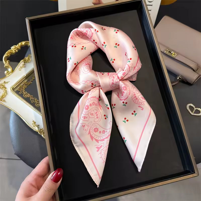 Print 70cm Silk Satin Headkerchief Women Luxury Design Neck Tie Scarf Female Hair Hand Wrist Foulard Shawl Hijab Bandana Scarves