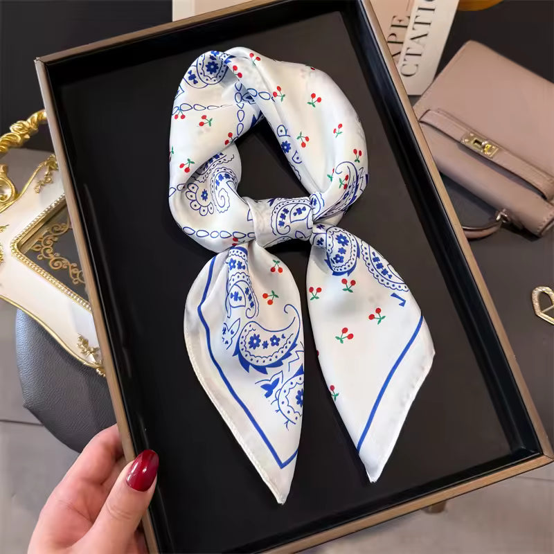 Print 70cm Silk Satin Headkerchief Women Luxury Design Neck Tie Scarf Female Hair Hand Wrist Foulard Shawl Hijab Bandana Scarves